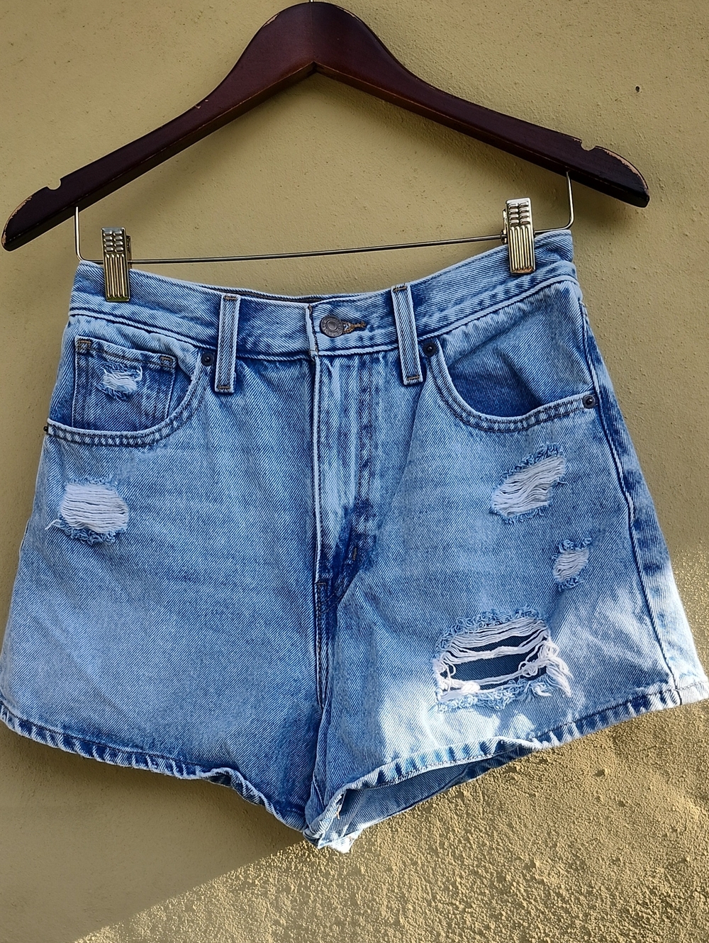 Levi's Light Blue Distressed High-Rise Denim Shorts